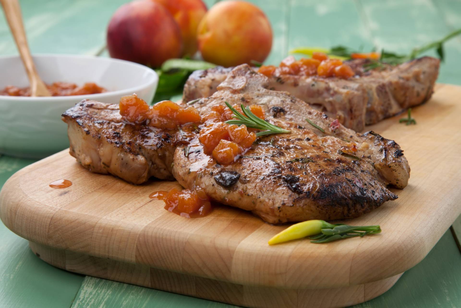 Grilled Pork Chop with Sweet Apple Chili Chutney