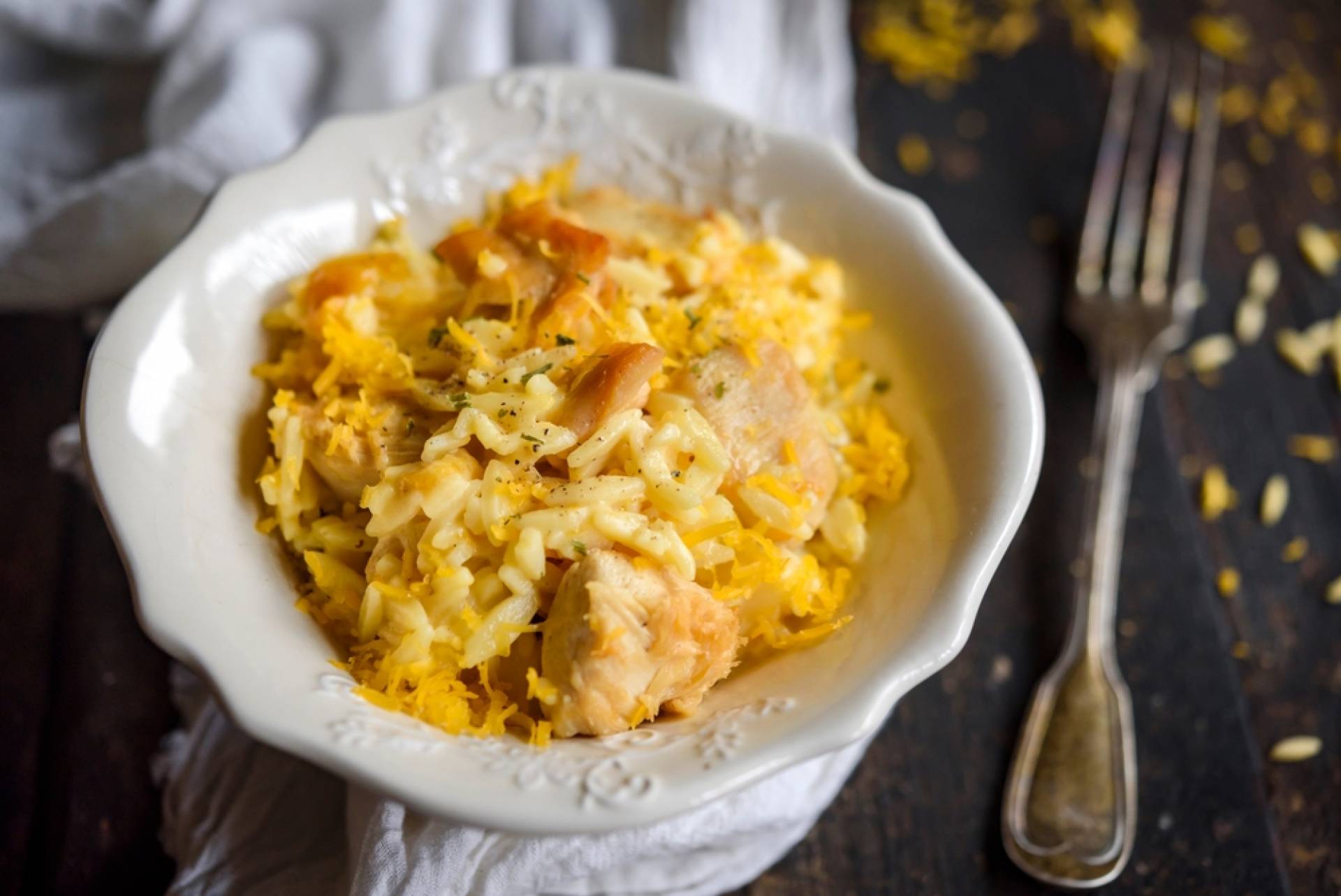 Cheesy Orzo Pasta with Grilled Chicken