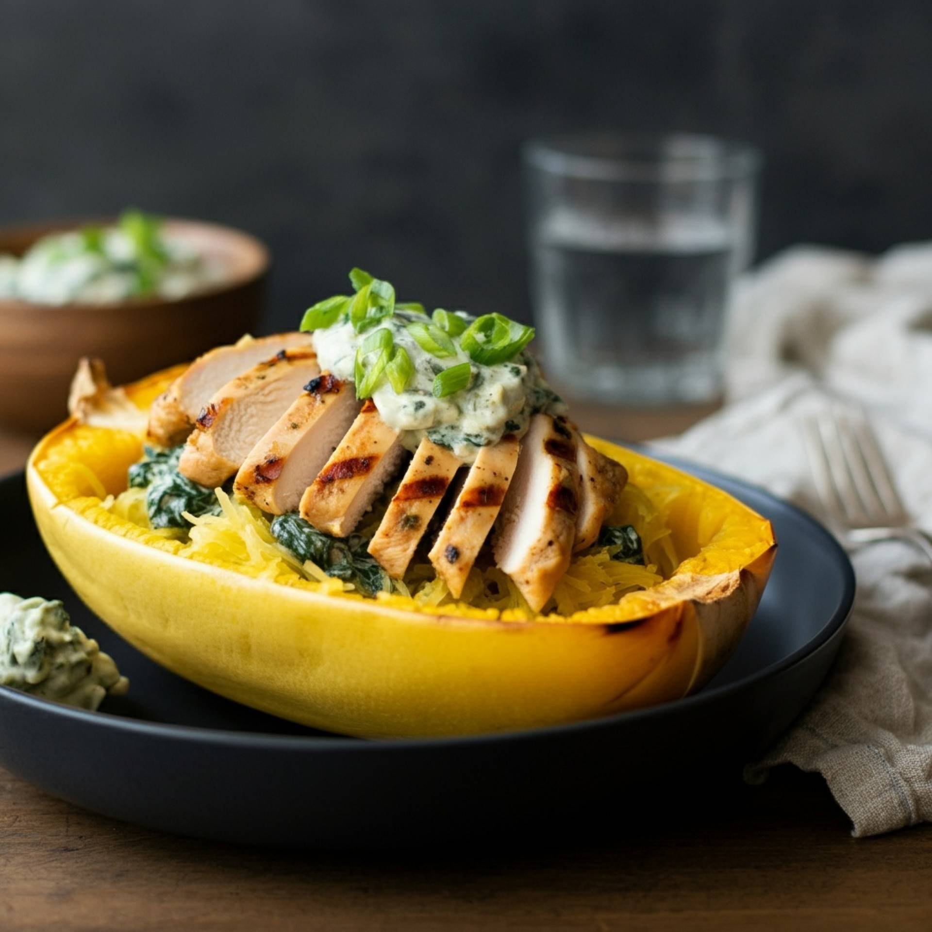 Mindful Meals Spinach Artichoke Chicken over Spaghetti Squash