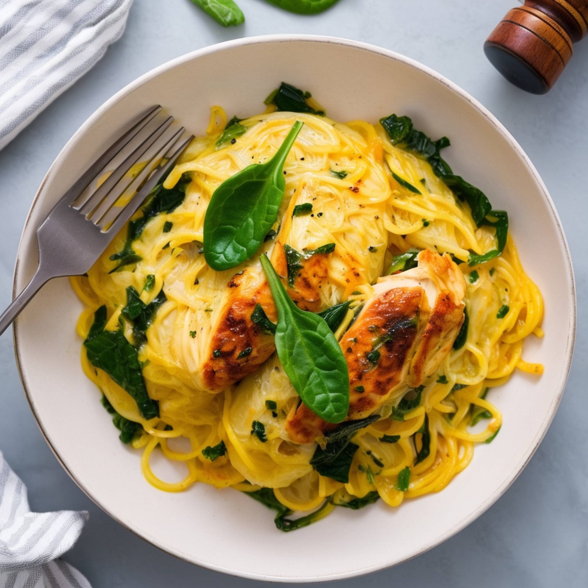 Whole30 Spinach Artichoke Chicken over Spaghetti Squash