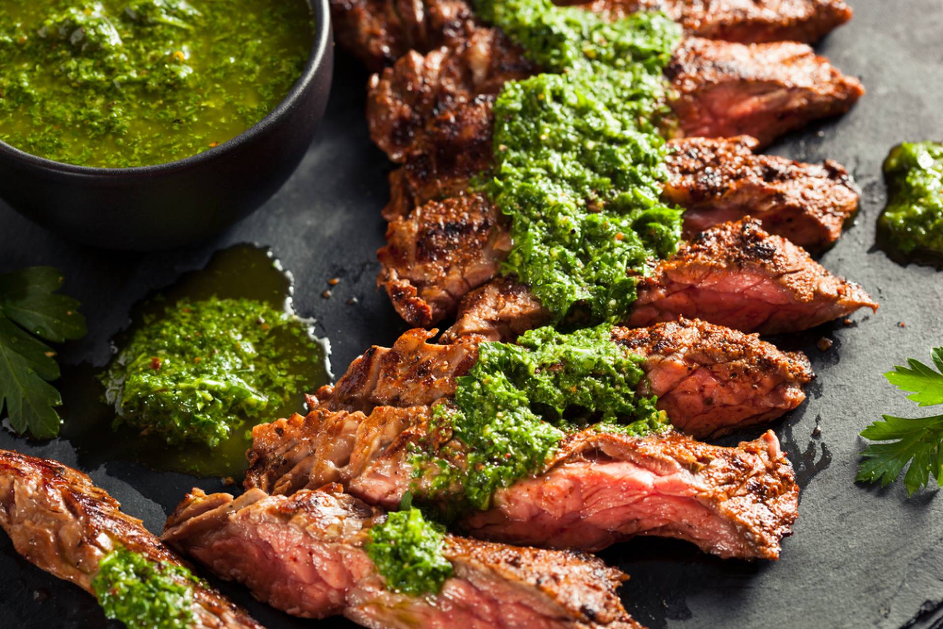 Grilled Flank Steak with Chive Parsley Sauce