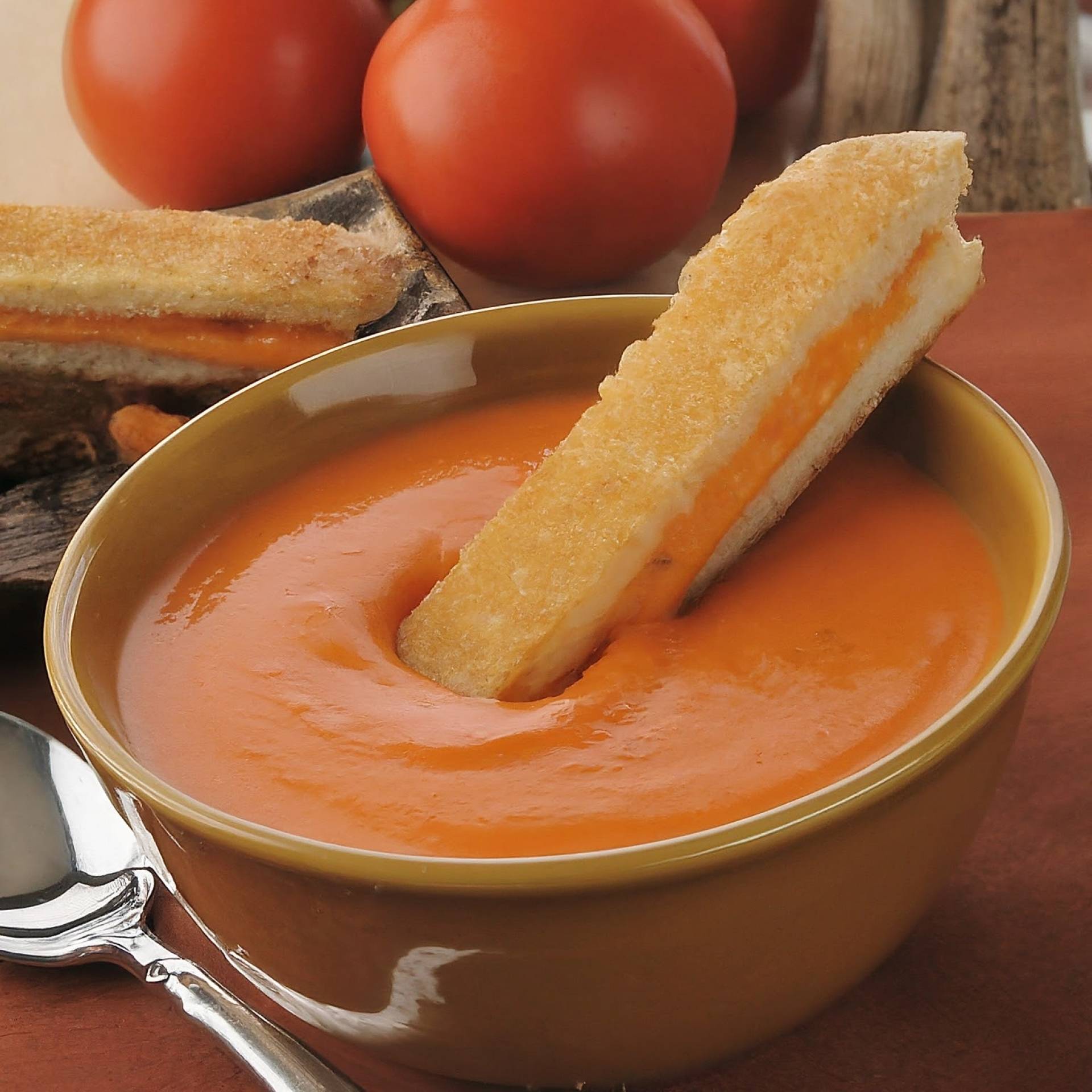 Creamy Tomato Basil Soup with Grilled Cheese Dippers