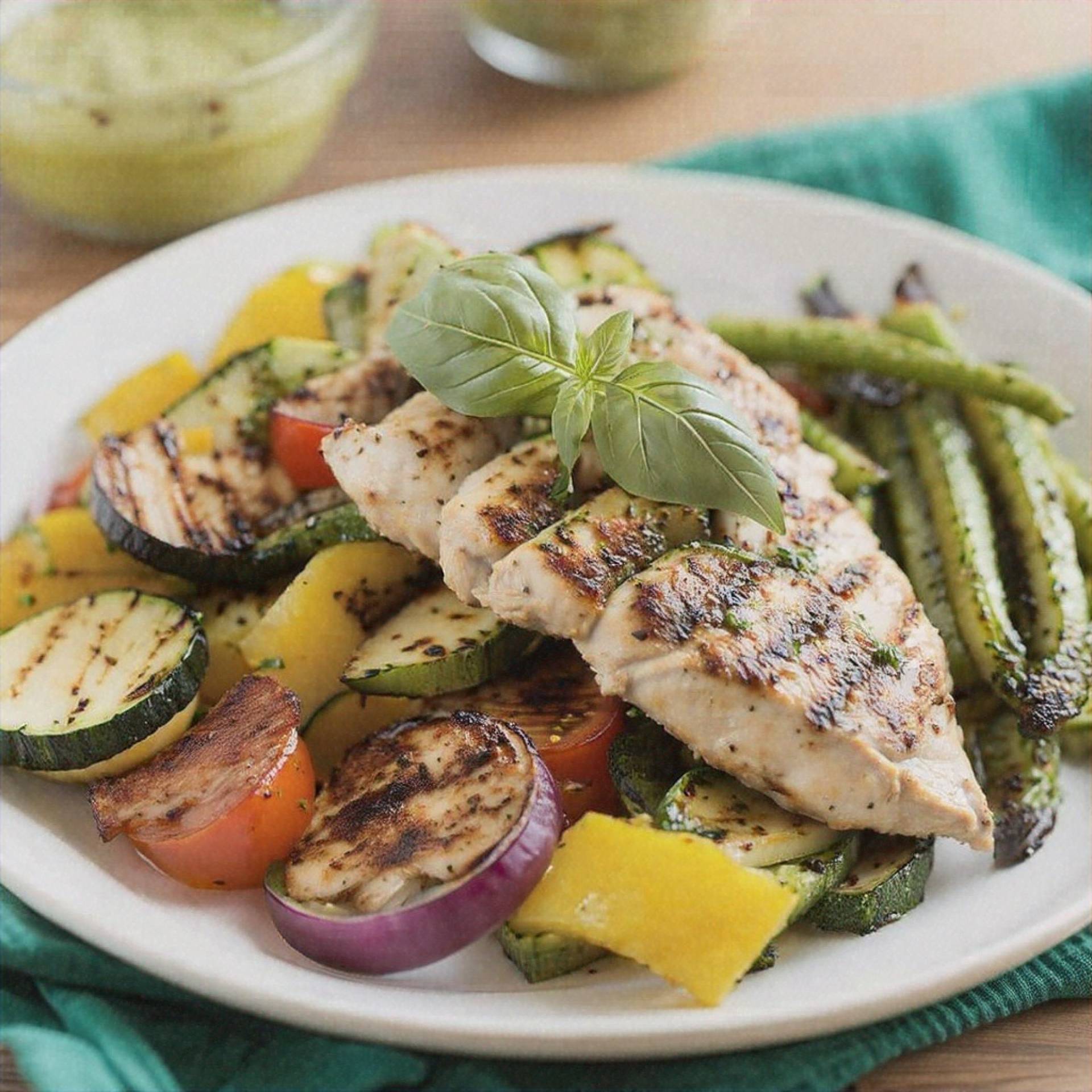 Mindful Meals Grilled Basil Chicken & Vegetables with Pesto