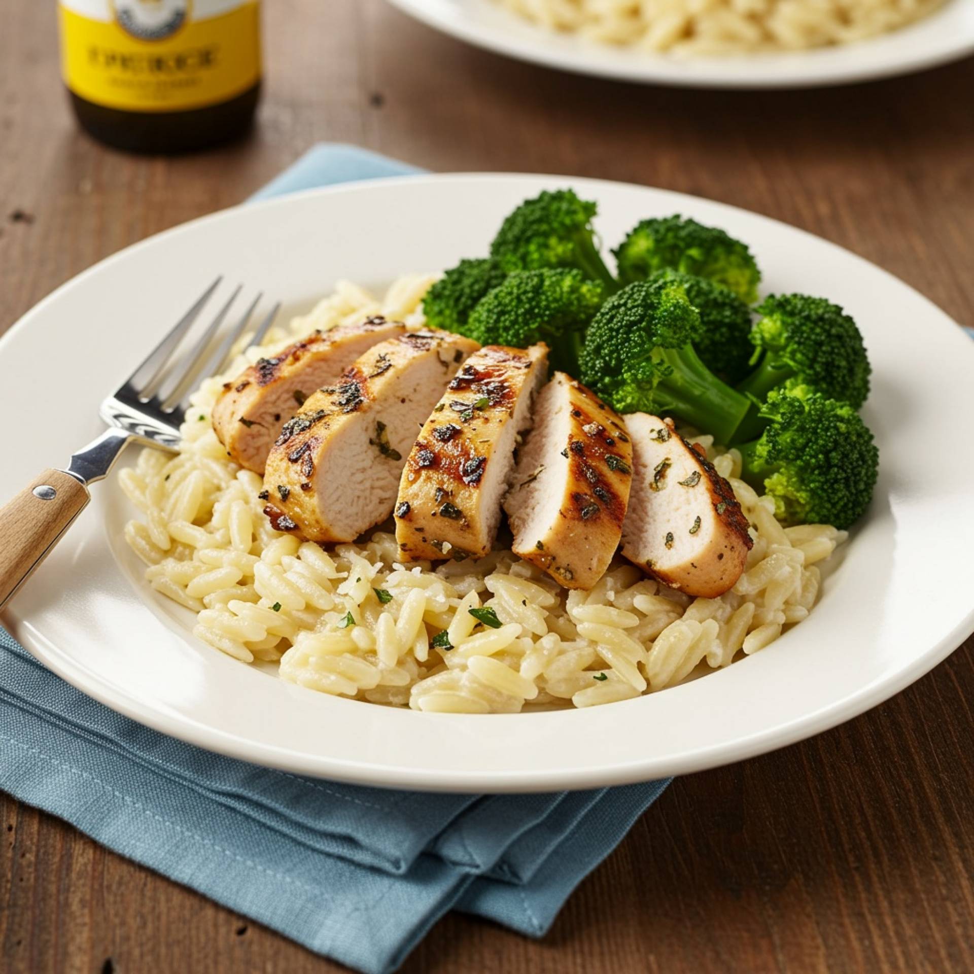 Grilled Herb Chicken with Cheesy Orzo Pasta & Broccoli