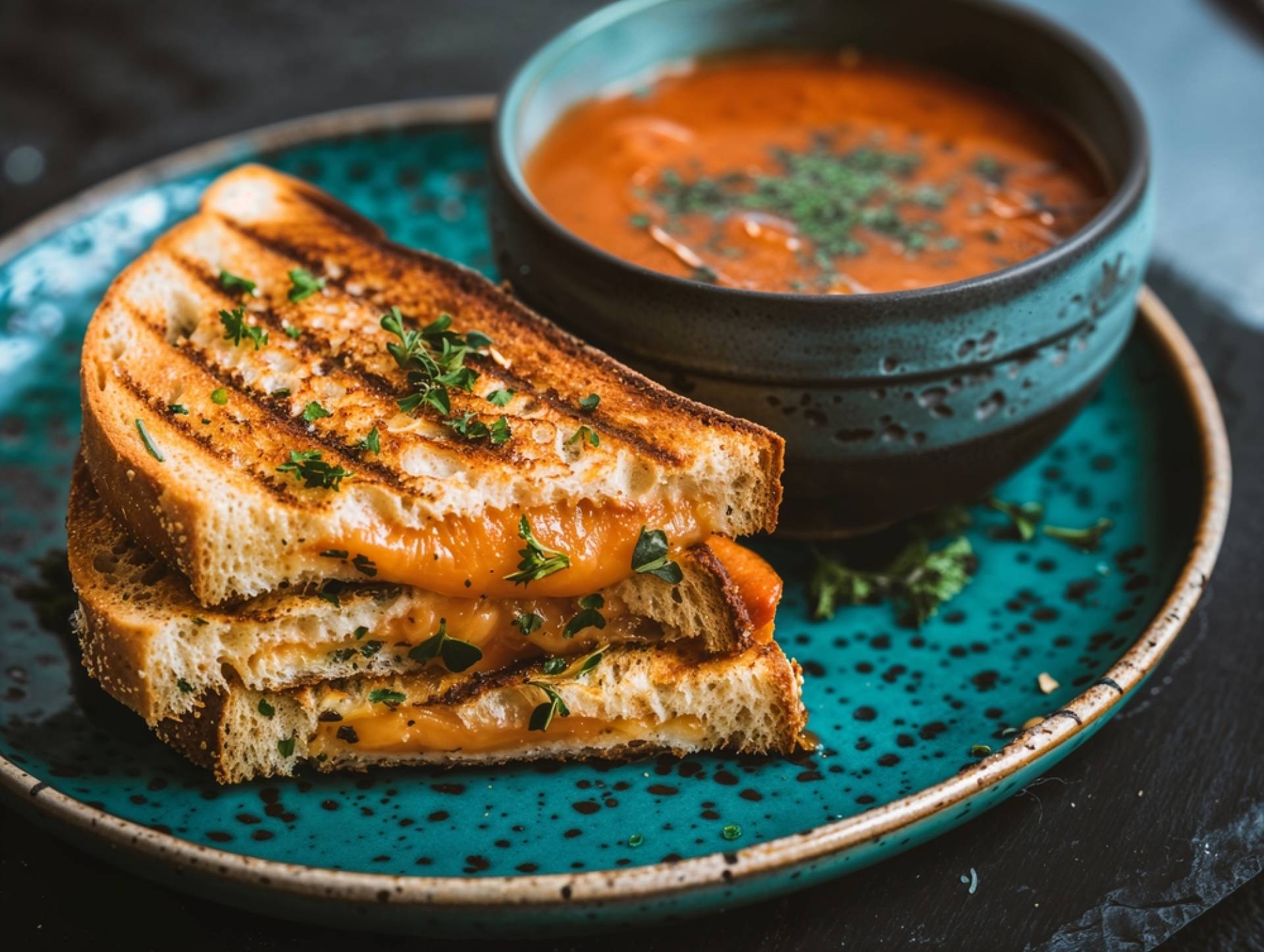 Grilled Chicken & Summer Vegetable Panini with Tomato soup