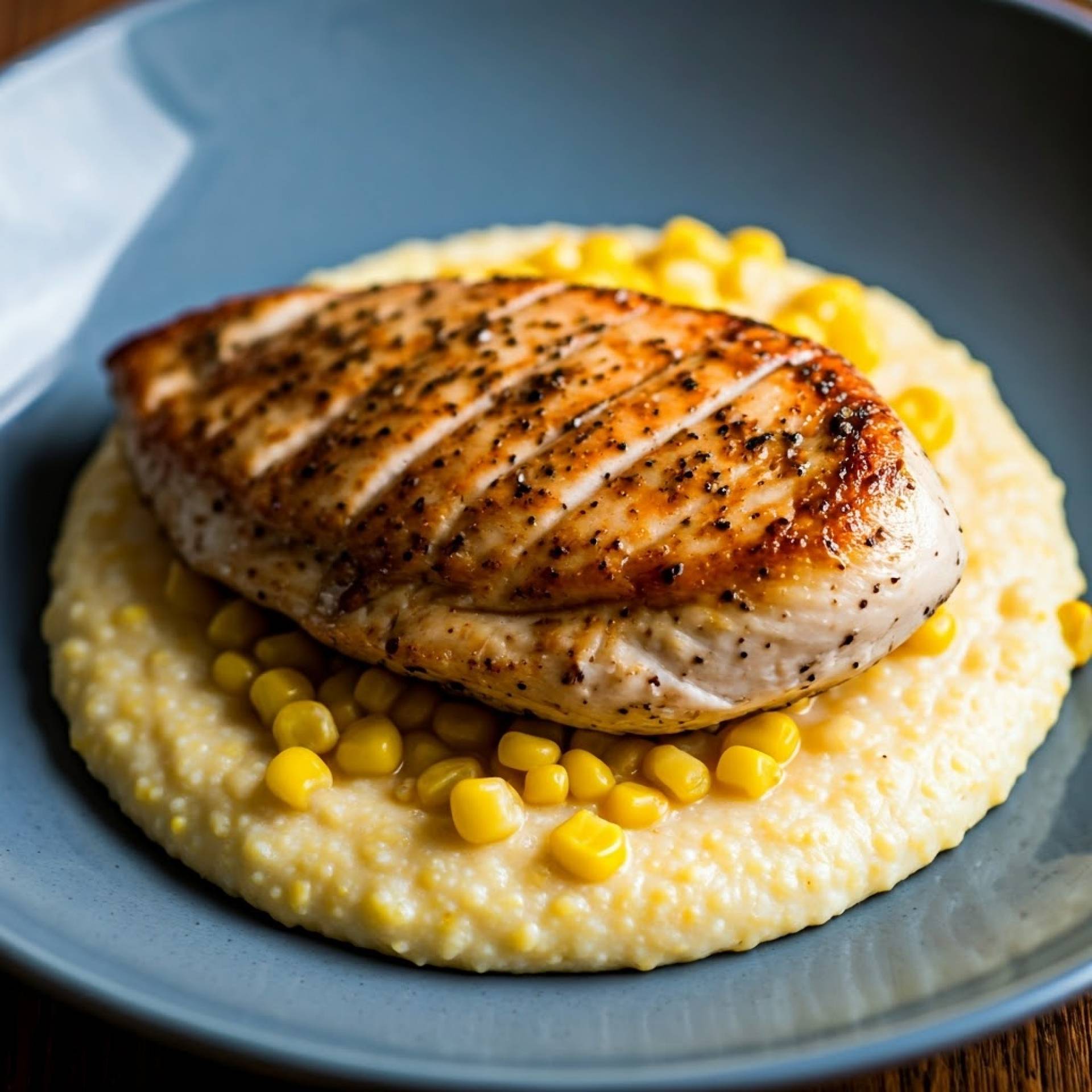 Cajun Seared Chicken with Cheddar Grits