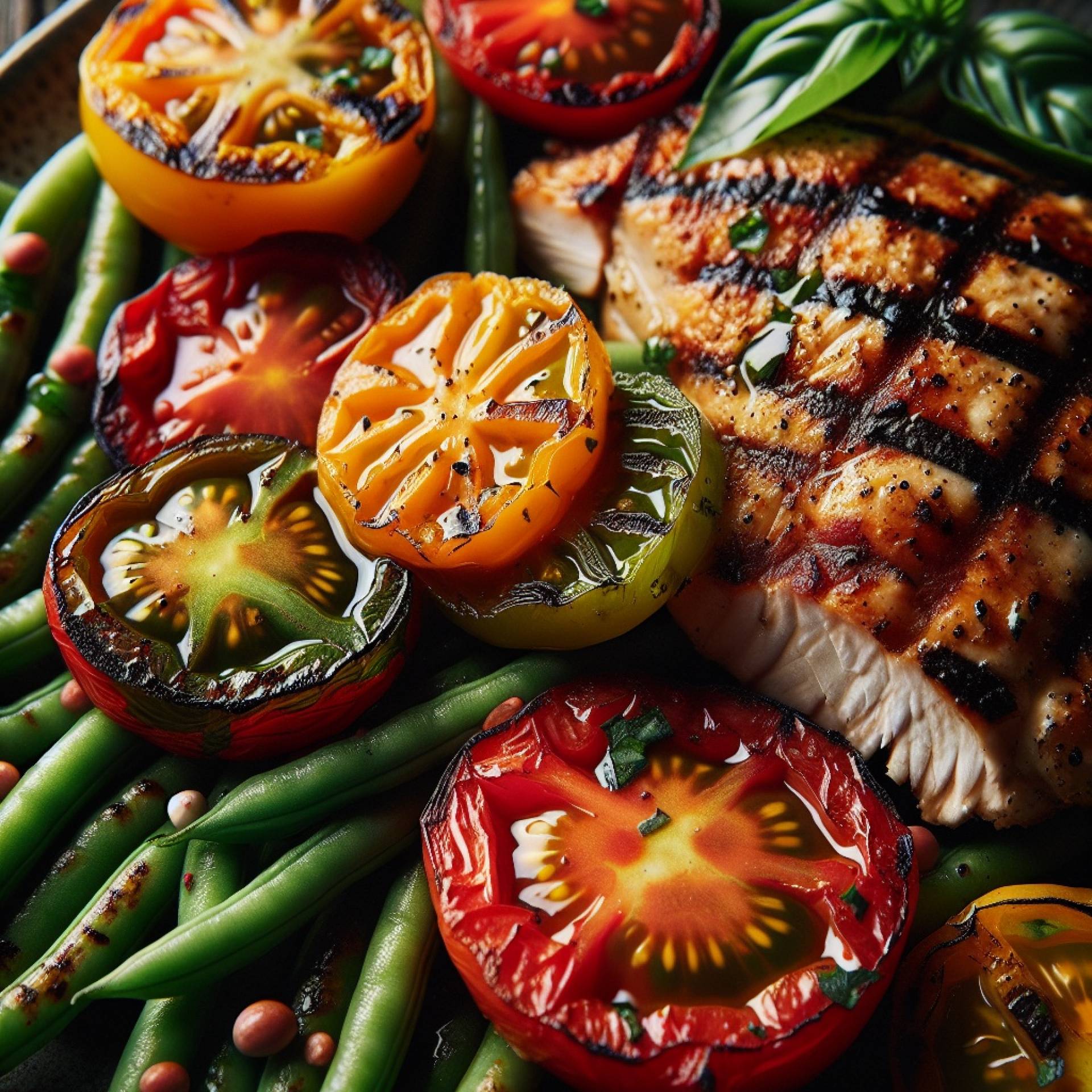 Whole30 Basil Chicken with Heirloom tomatoes