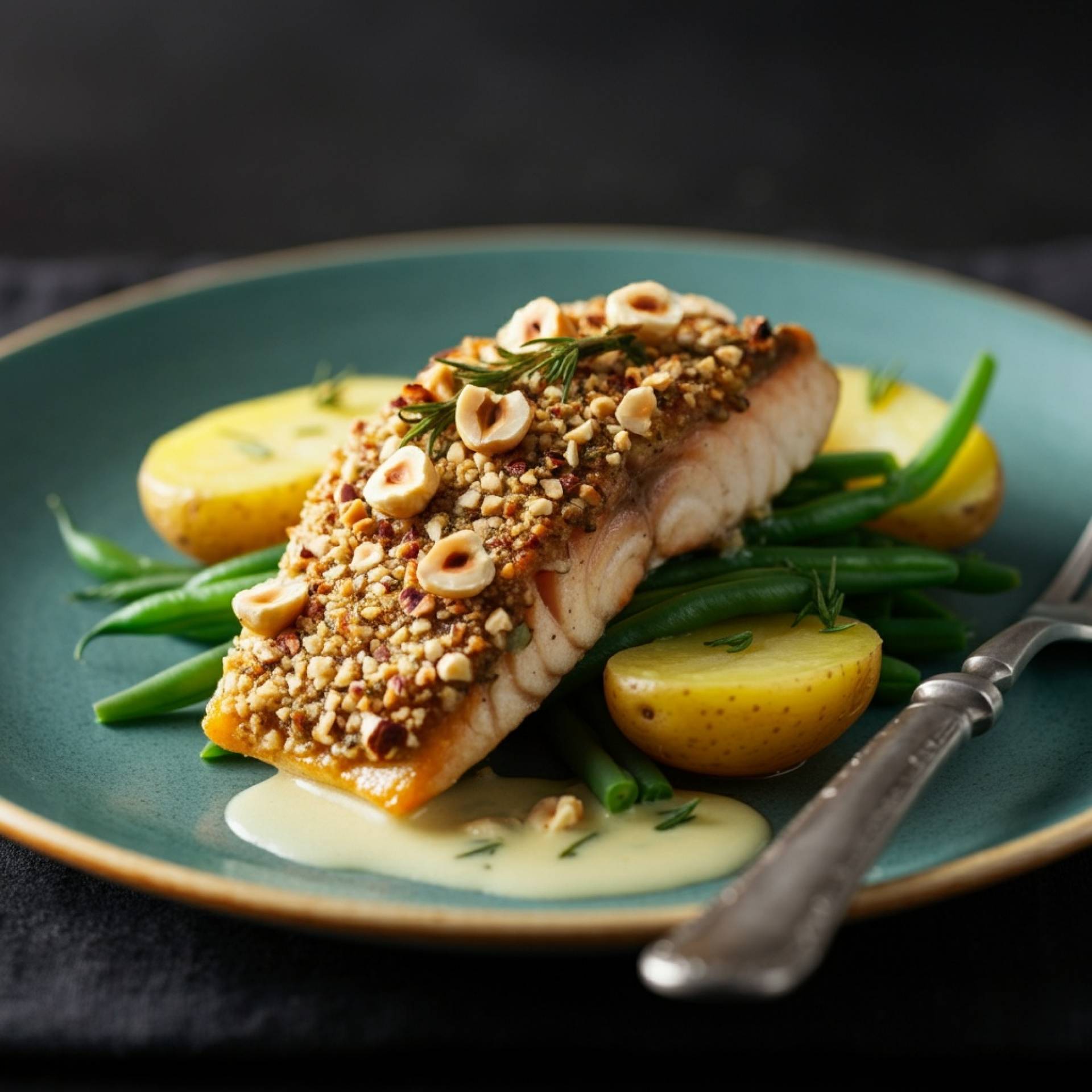 Hazelnut Trout with Campfire Potatoes & Green Beans