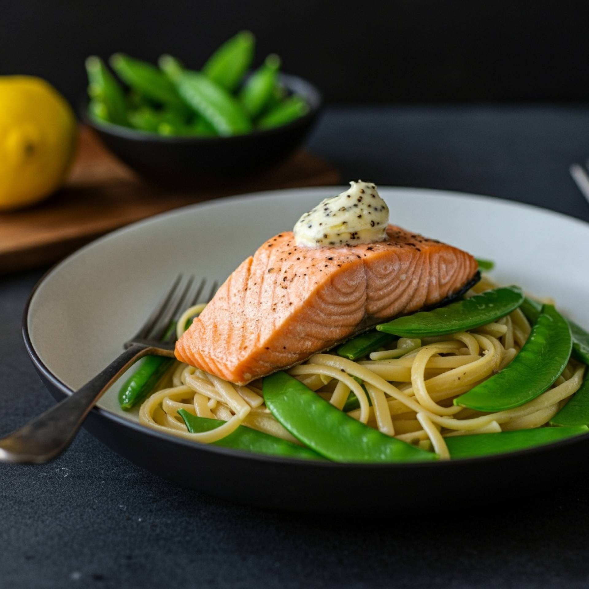 Salmon with Lemon Pepper Pasta