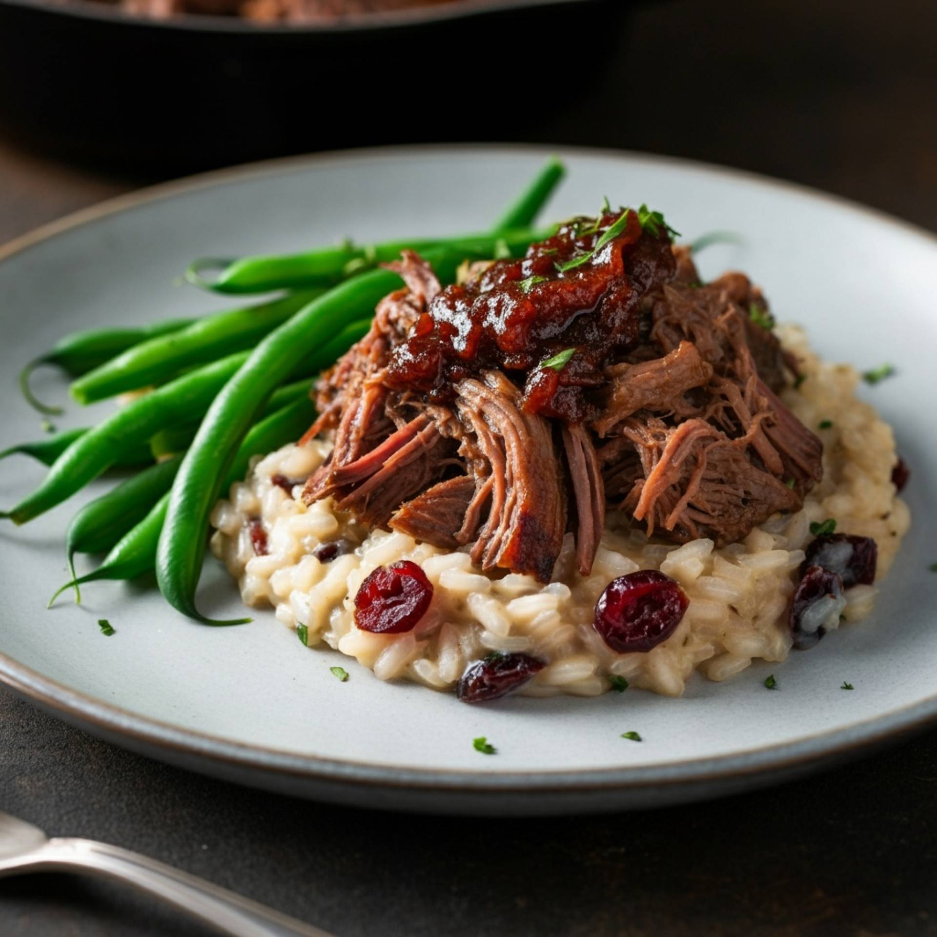 Braised Beef with Cranberry Risotto