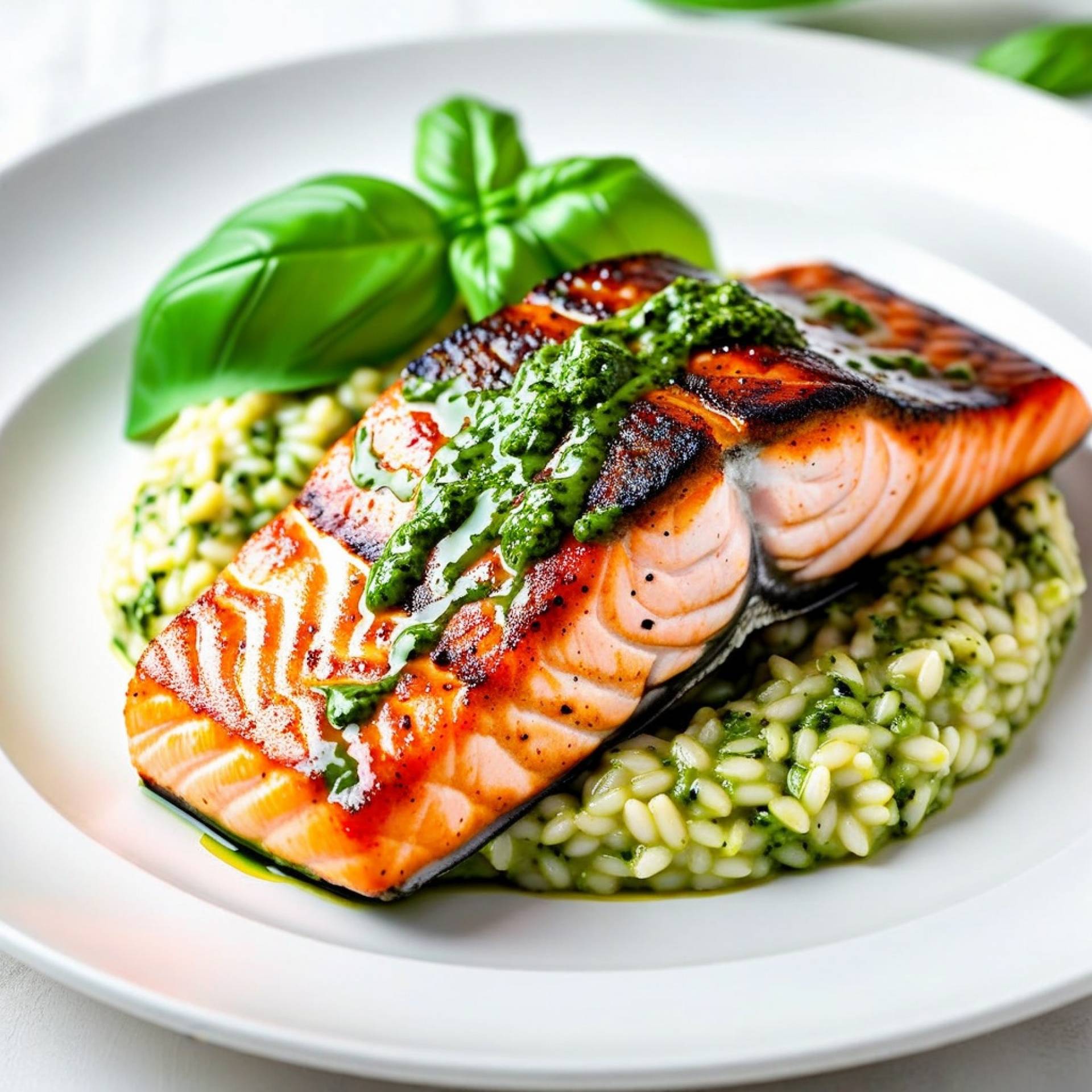 Salmon with Basil Risotto