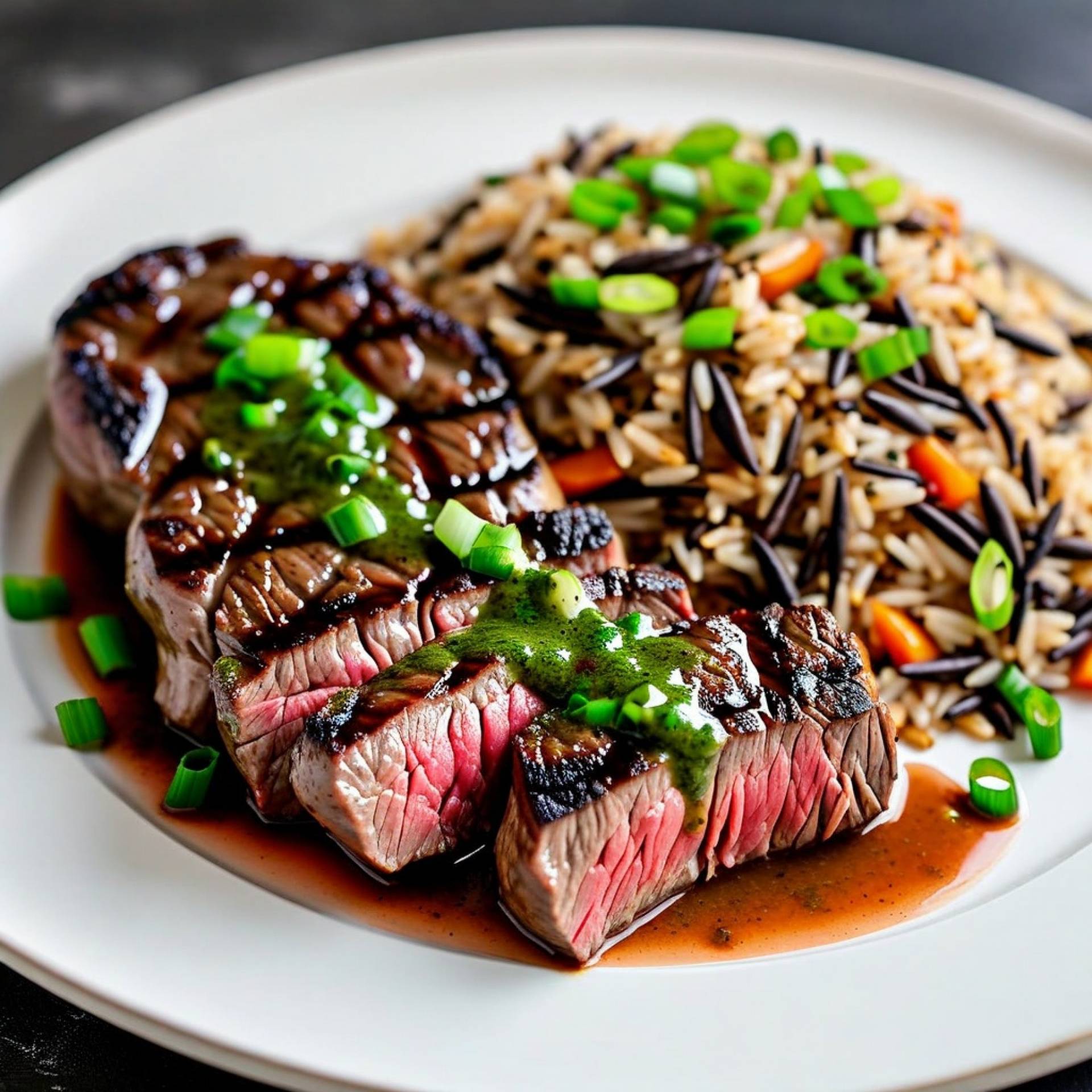 Mindful Meals 6 oz. Grilled Sirloin Steak with Wild Rice Pilaf & Grilled Spring Onion Sauce