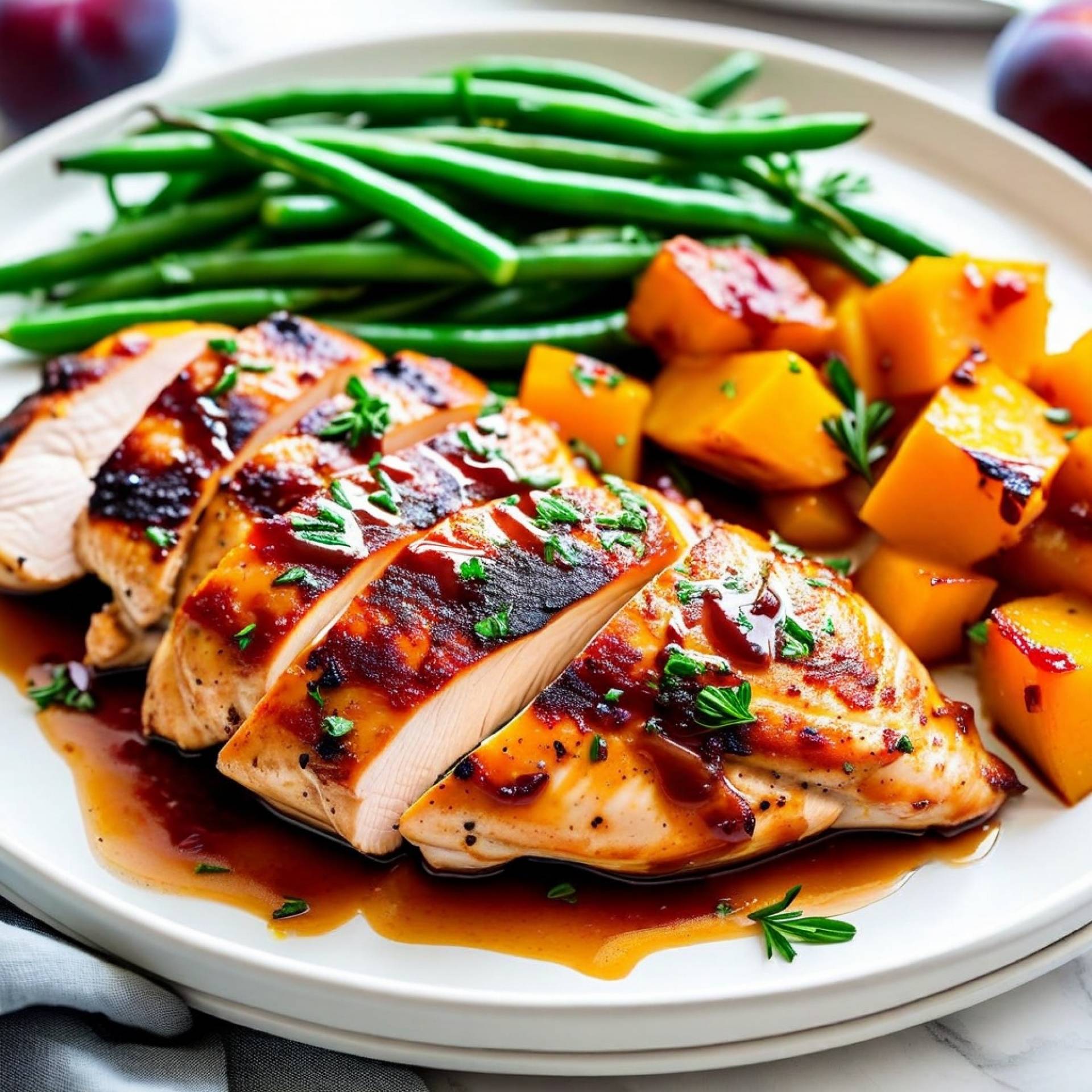 Mindful Meals Plum BBQ Chicken with Spice Roasted Squash & Green Beans
