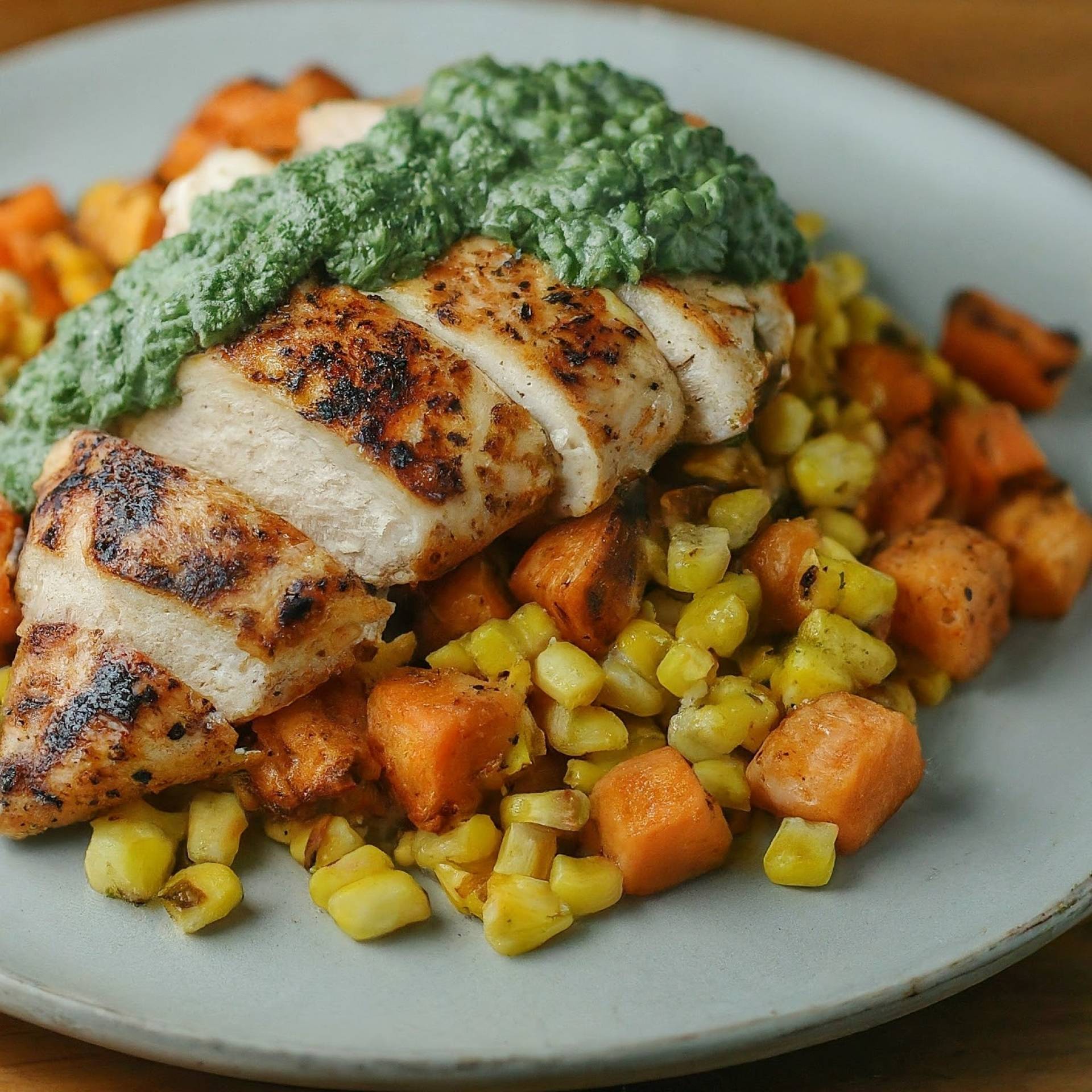 Basil Chicken with Succotash