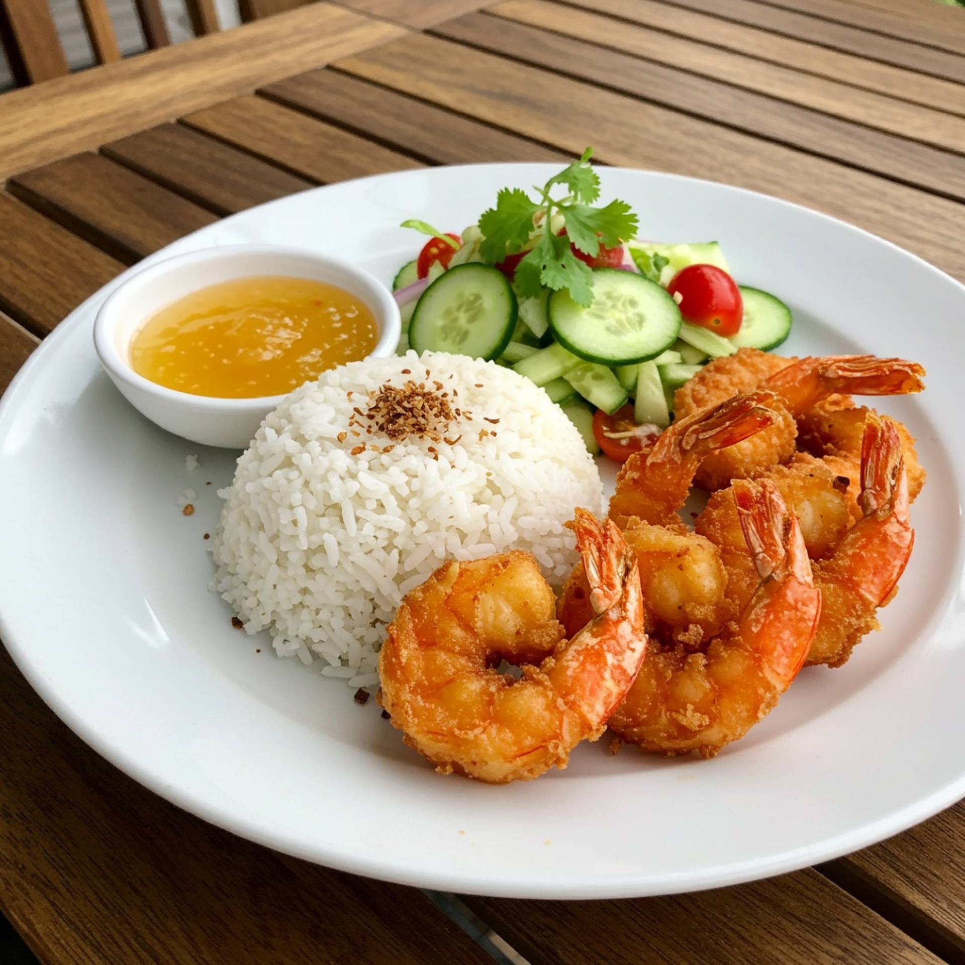 Mindful Meals Chili Lime Shrimp with Coconut Brown Rice, Cucumber Salad & Pineapple Dipping Sauce