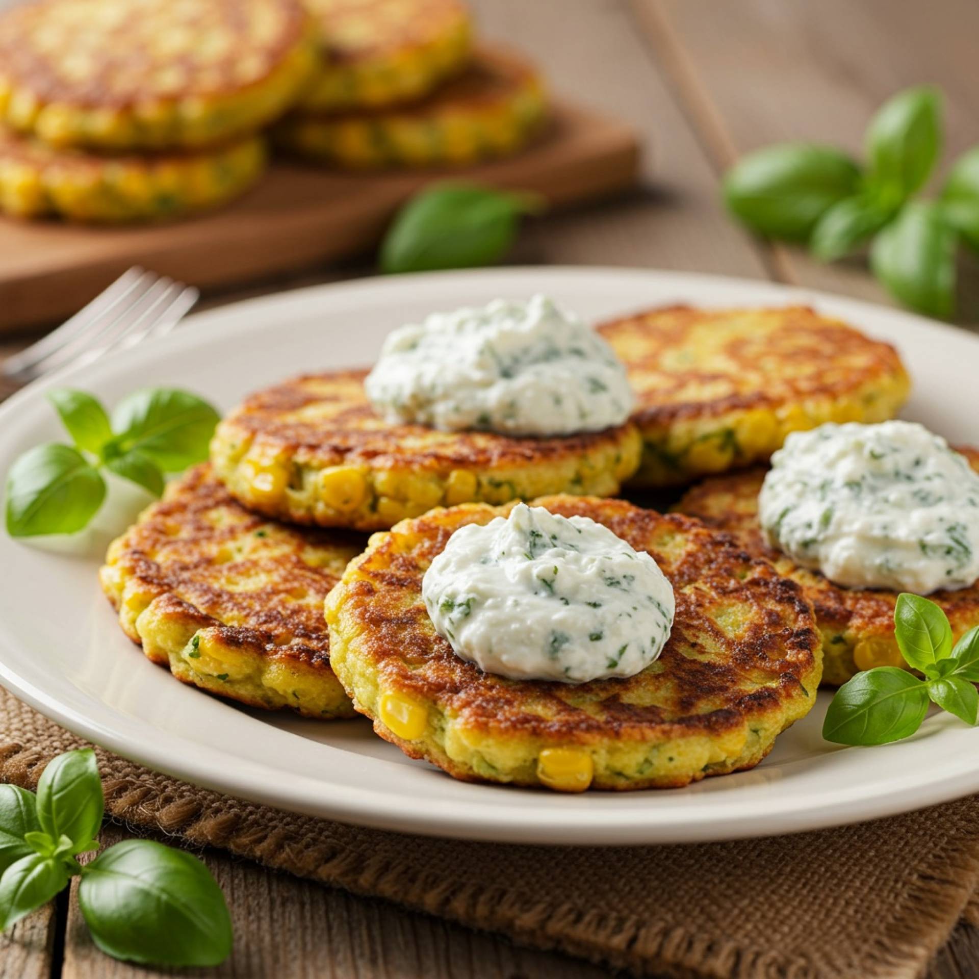 Griddled Corn Cakes with Basil Ricotta