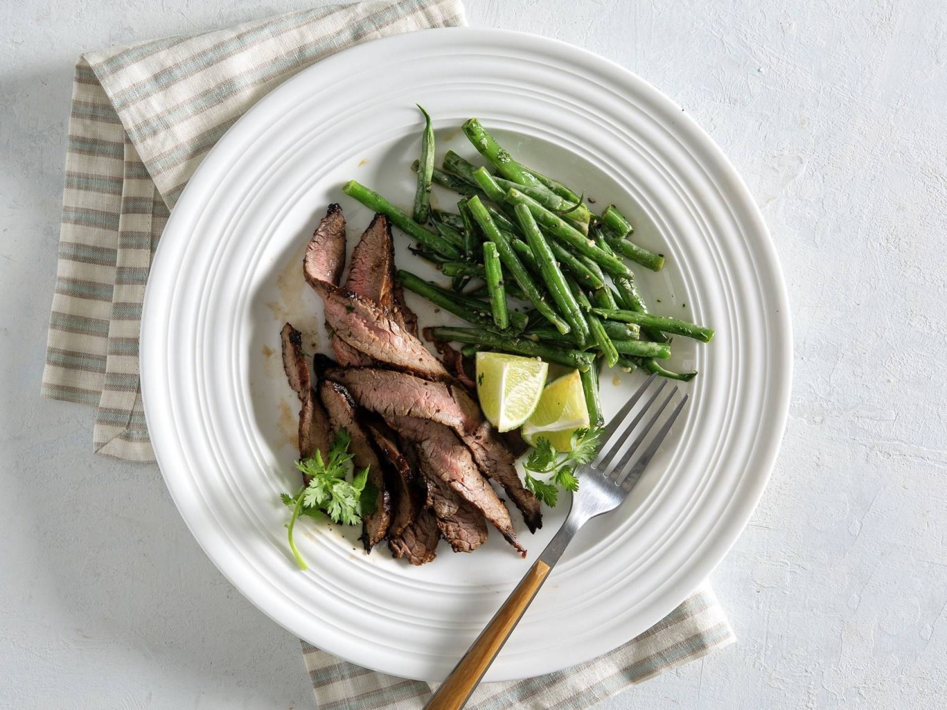 Balsamic Marinated Flank Steak with Peppered Green Beans