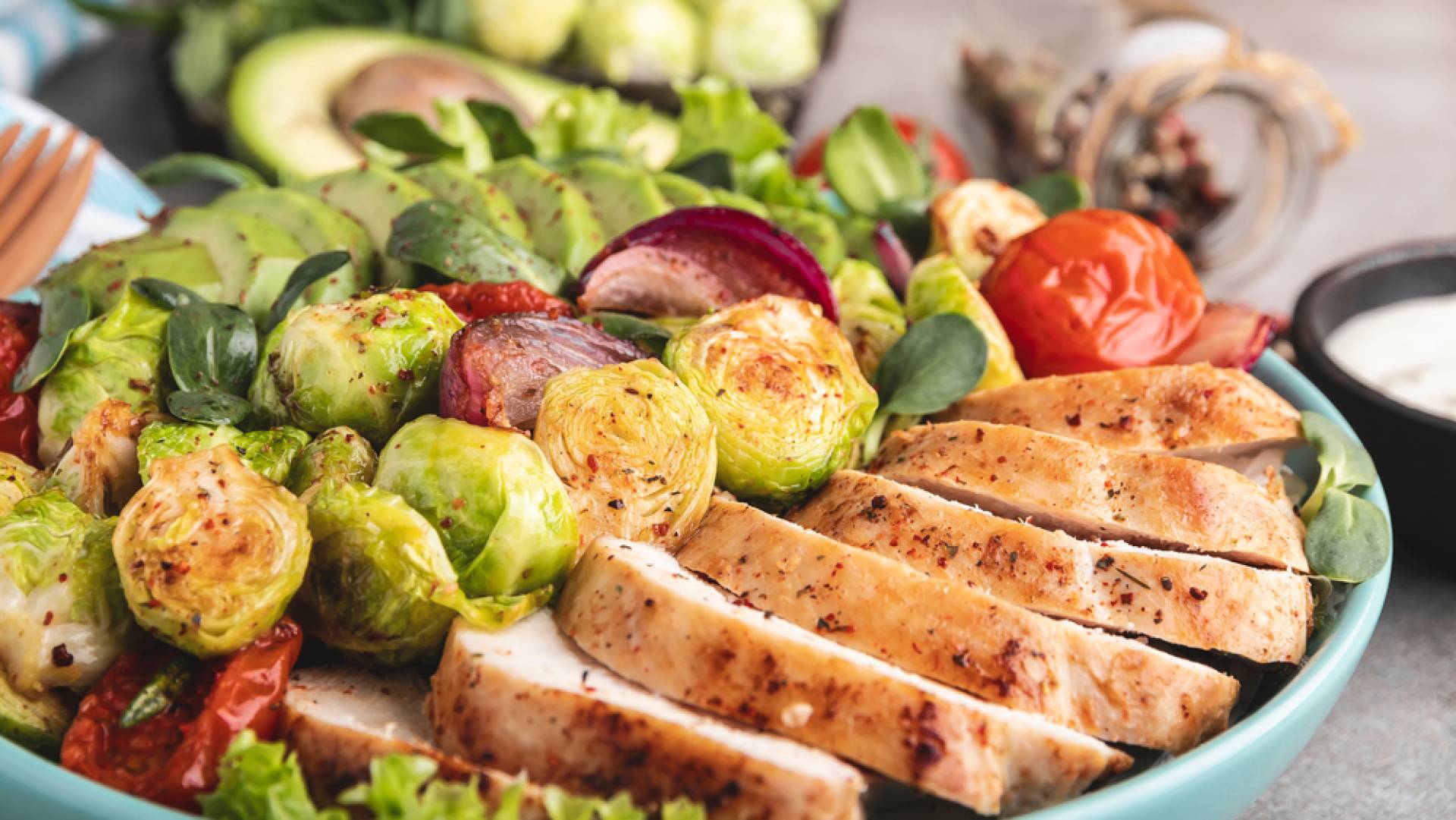 Grilled Chicken with Kale and Brussels Sprout Salad