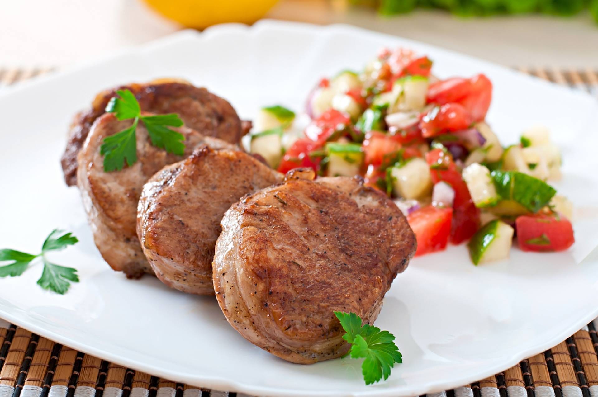 Whole30 Pork Medallions with Roasted Red Pepper and Almond Relish